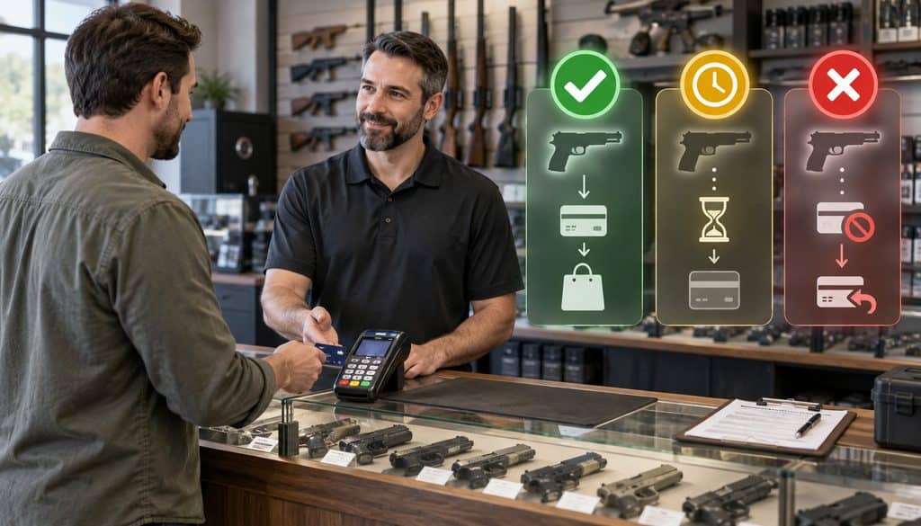 Gun store payment outcomes for NICS proceed, delay, and denial